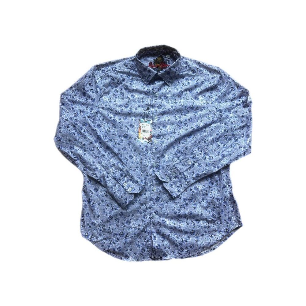Robert Graham Men's L Blue Floral Print Long Sleeve Button-Up Shirt